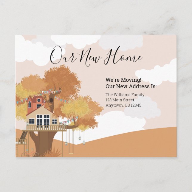We're Moving Our New Home Treehouse Address Change Postcard (Front)