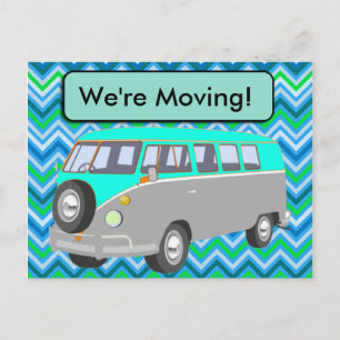 We're Moving, retro blue van Post Card