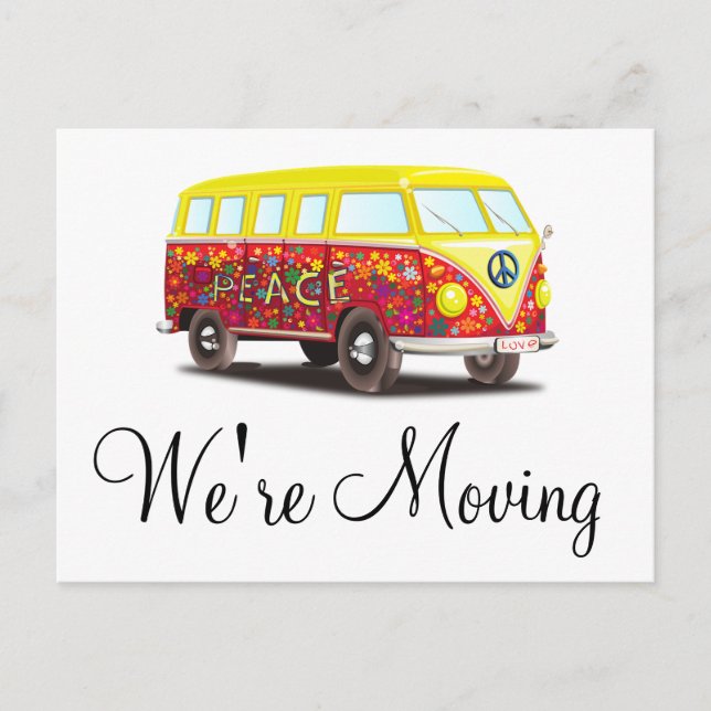 We're Moving Retro Bus Notification Postcards (Front)