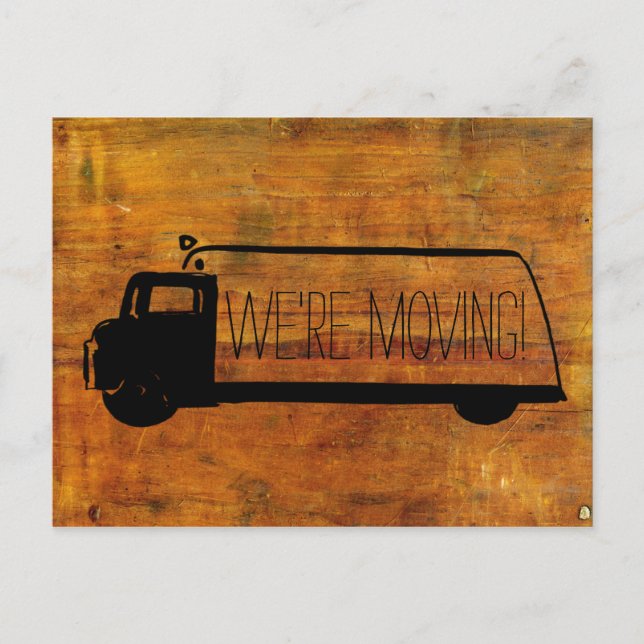 We're Moving Retro Moving Van Old Wood Announcement Postcard (Front)