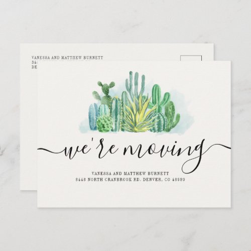 Were Moving Watercolor Cacti Change of Address Announcement Postcard