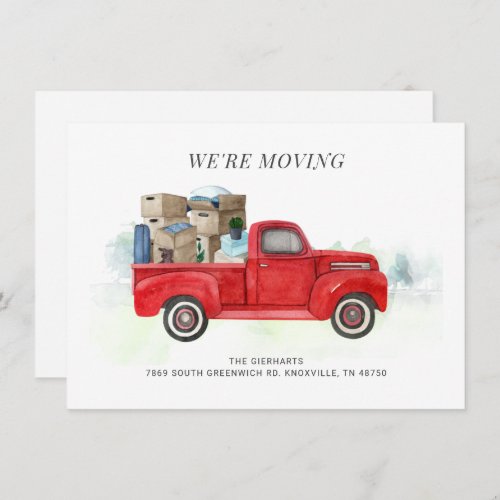 Were Moving Watercolor Red Truck Address Change Note Card