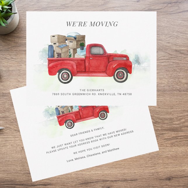 We're Moving Watercolor Red Truck Address Change Note Card (We're Moving Watercolor Red Truck Address Change Note Card)