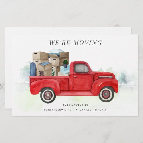 Were Moving Watercolor Red Truck Address Change Stationery