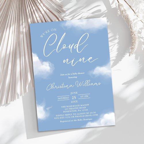 Were on Cloud 9 Blue Baby Shower Invitation