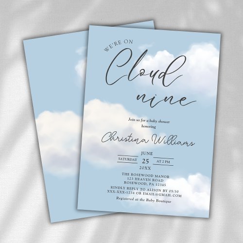 Were on Cloud 9 Blue Baby Shower Invitation