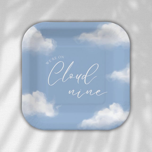 We're on Cloud 9 Blue Baby Shower Personalized Paper Plates (Creator Uploaded)
