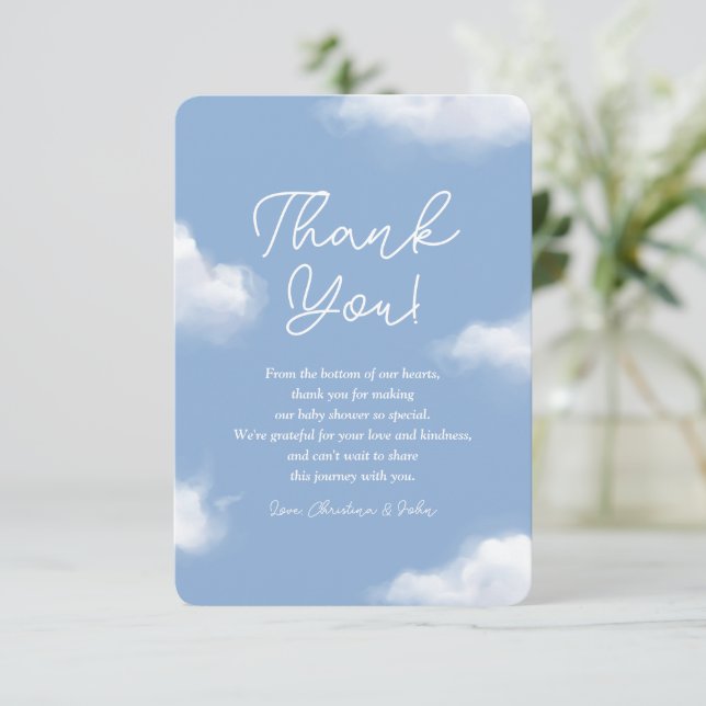 We're on Cloud 9 Blue Baby Shower Thank You Card (Standing Front)