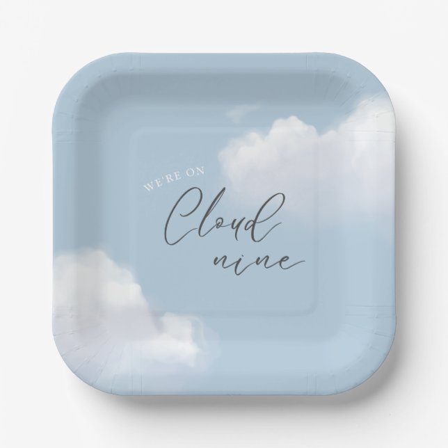 We're on Cloud 9 Blue Boy Baby Shower Paper Plates (Front)