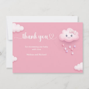 We're on cloud 9 cute cartoon cloud pink girl thank you card