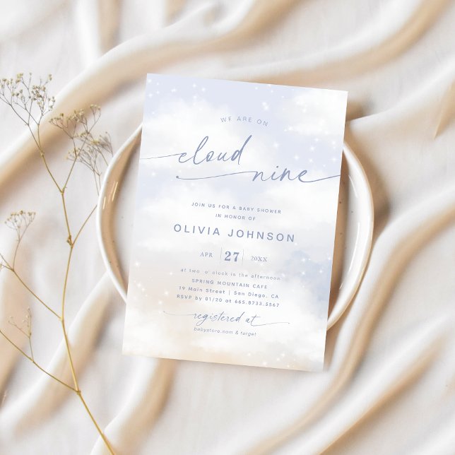We're On Cloud 9 Dreamy Clouds Baby Shower  Invitation (Creator Uploaded)