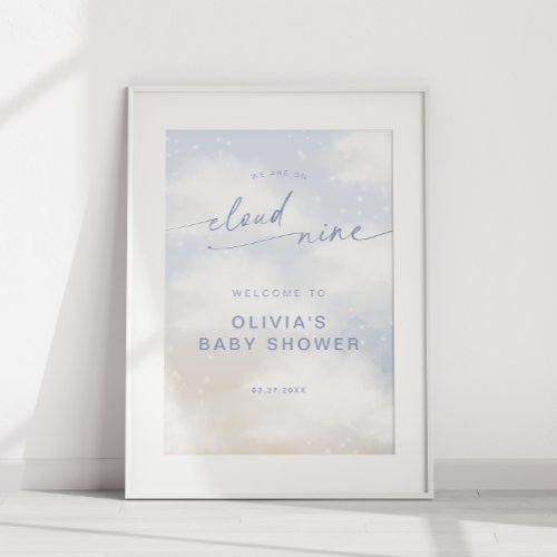 Were On Cloud 9 Dreamy Clouds Baby Shower Welcome Poster