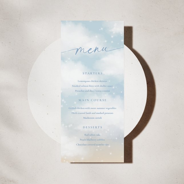 We're On Cloud 9 Dreamy Clouds Menu Card Blue (Creator Uploaded)