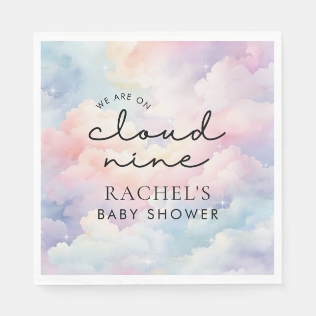 We're On Cloud 9 Dreamy Pastel Baby Shower Napkins (Front)