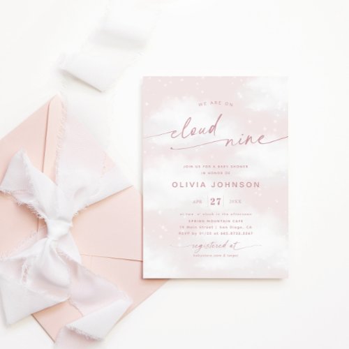 Were On Cloud 9 Dreamy Pink Baby Shower Invitation