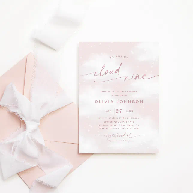 We're On Cloud 9 Dreamy Pink Baby Shower Invitation | Zazzle