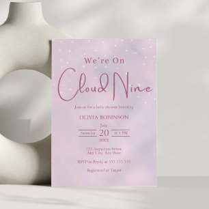 We're On Cloud 9 Dreamy Pink Baby Shower Invitation