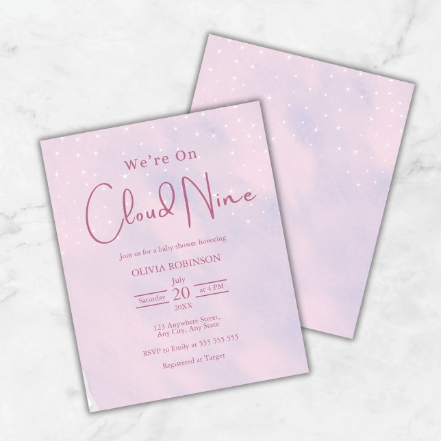 We're On Cloud 9 Dreamy Pink Baby Shower Invite  (Budget We're On Cloud 9 Dreamy Pink Girl Baby Shower Invitation   )