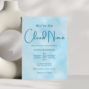 We're On Cloud 9 Dreamy Sky Blue Baby Shower Invitation