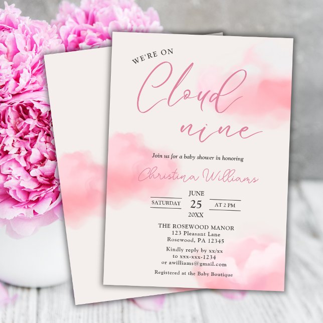 We're on Cloud 9 Pink Girl Baby Shower Invitation (Creator Uploaded)
