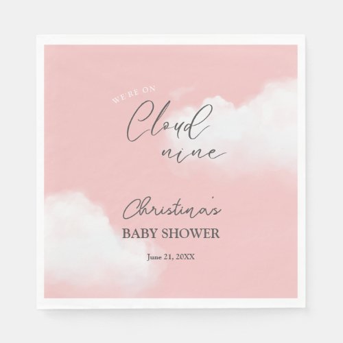Were on Cloud 9 Pink Girl Baby Shower Napkins