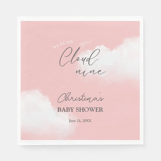 We're on Cloud 9 Pink Girl Baby Shower Napkins (Front)