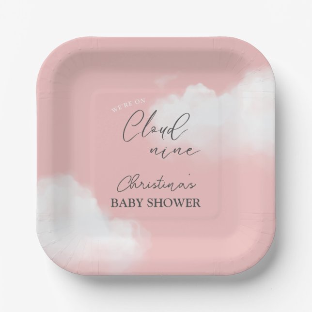We're on Cloud 9 Pink Girl Baby Shower Paper Plates (Front)