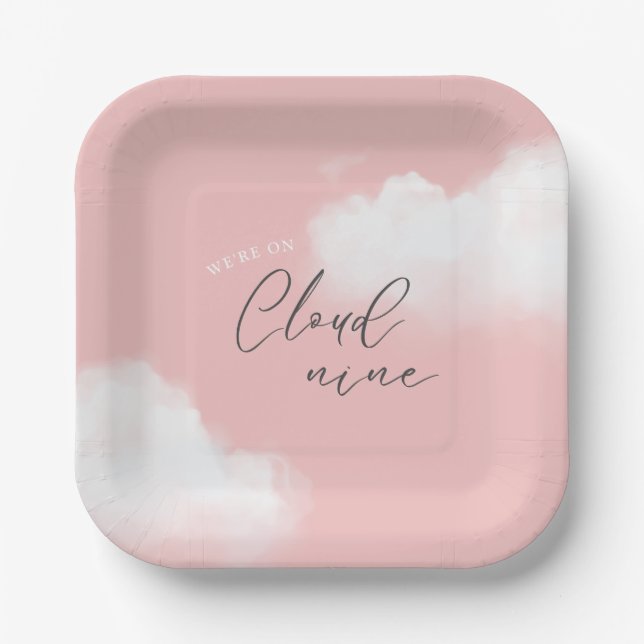 We're on Cloud 9 Pink Girl Baby Shower Paper Plates (Front)