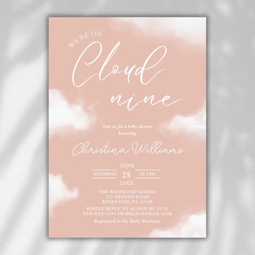 Were on Cloud 9 Pink Peach Baby Shower Invitation