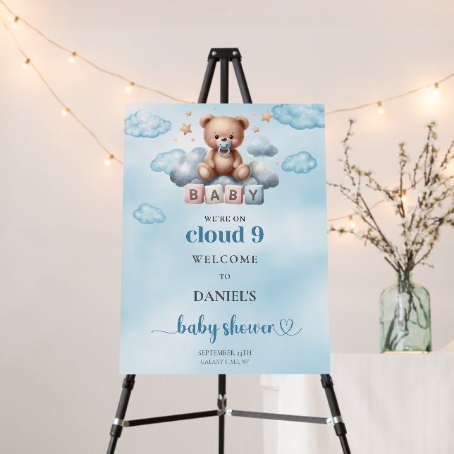 We're on Cloud 9 Teddy Bear Baby Shower Sign (In Situ (Stand))