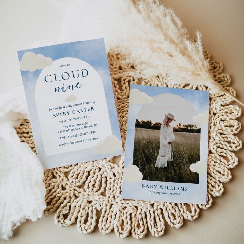  Were On Cloud 9 Watercolor Photo Baby Shower Invitation