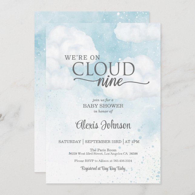 We're on Cloud Nine Baby Shower (Boy)   Invitation (Front/Back)