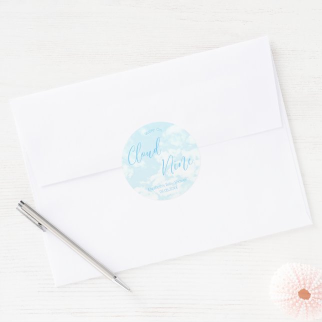 We're On Cloud Nine Baby Shower Classic Round Sticker (Envelope)