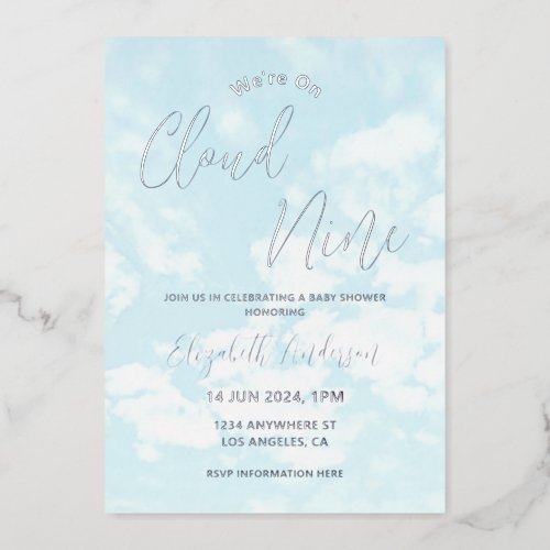 Were On Cloud Nine Baby Shower Foil Invitation