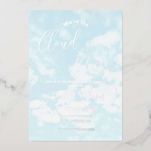 We're On Cloud Nine Baby Shower Foil Invitation (Front)