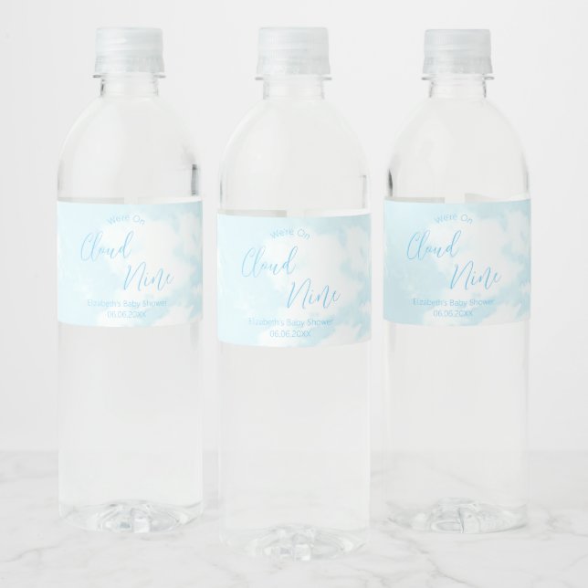 We're On Cloud Nine Baby Shower Water Bottle Label (Bottles)