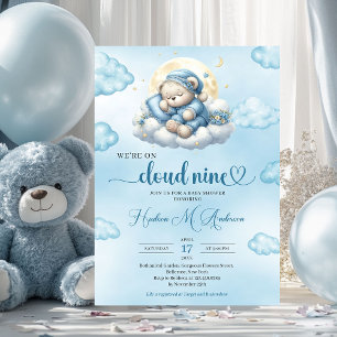 We're on cloud nine cute teddy bear sleeping boy invitation