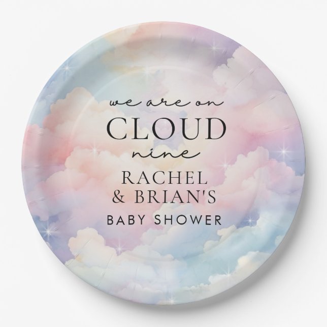 We're on Cloud Nine Dreamy Sky Baby Shower Paper Plates (Front)
