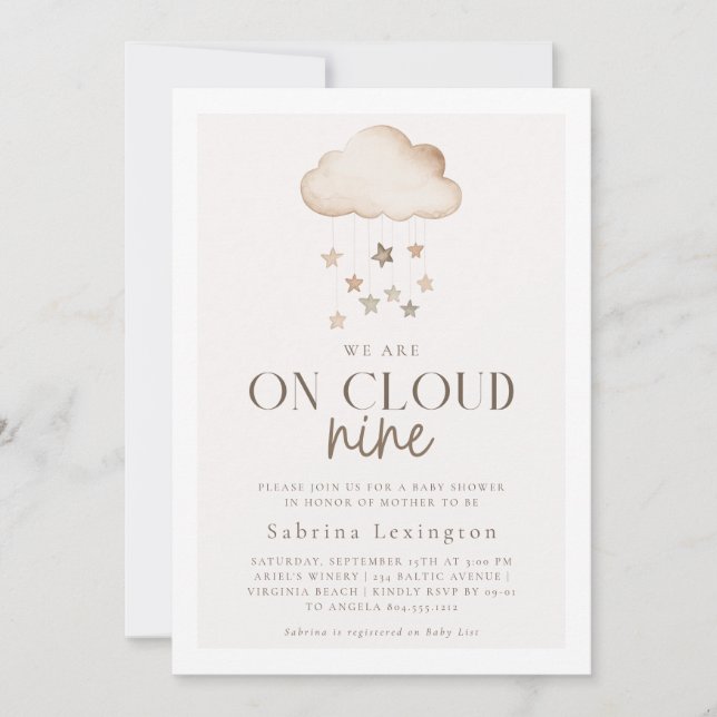 We're on Cloud Nine Gender Neutral Baby Shower  Invitation (Front)