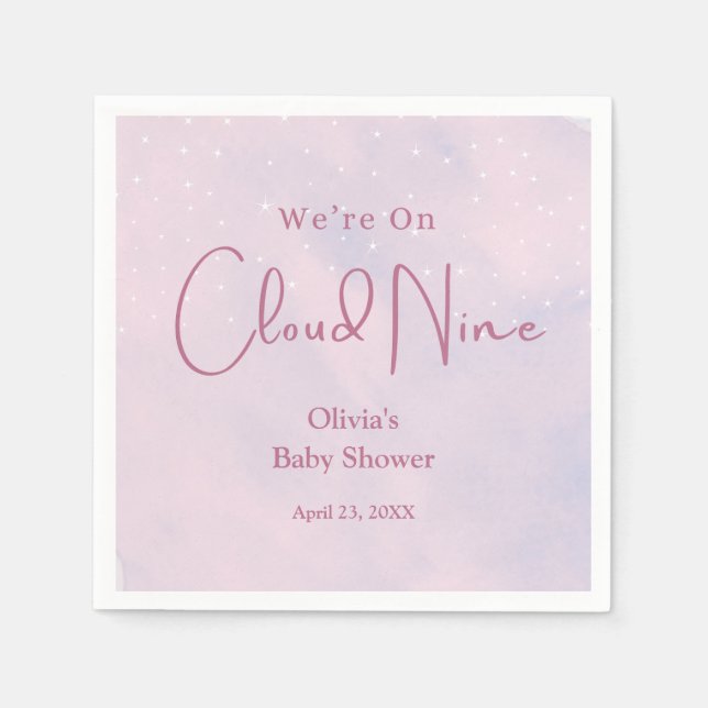 We're on Cloud Nine Girl Baby Shower Napkins (Front)