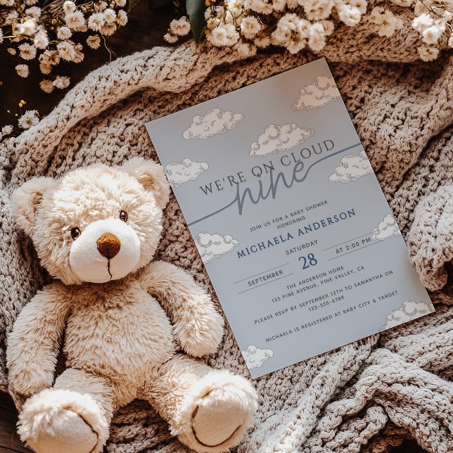 We're On Cloud Nine Hand Drawn Clouds Baby Shower Invitation (Creator Uploaded)