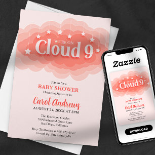 We're On Cloud Nine Pink Baby Shower Invitation