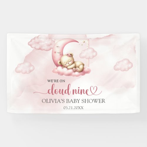 Were on cloud nine pink girl Baby Shower Banner