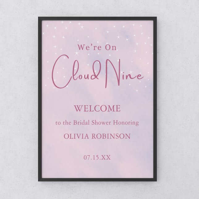 We're On Cloud Nine Pink Girl Baby Shower Welcome Poster (We're On Cloud Nine Pink Girl Baby Shower Welcome Sign )