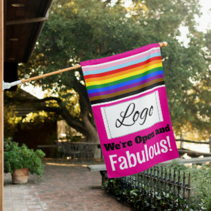 We're Open and Fabulous Business Progress Stripes House Flag