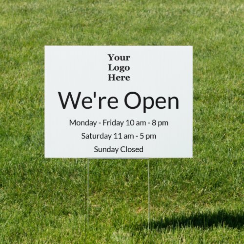 Were Open Black and White Logo Business Hours Sign
