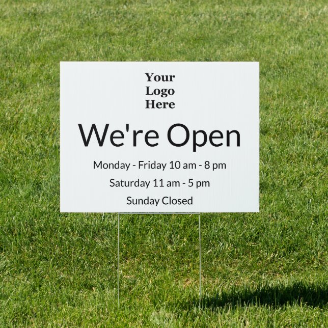 We're Open Black and White Logo Business Hours Sign (Insitu)