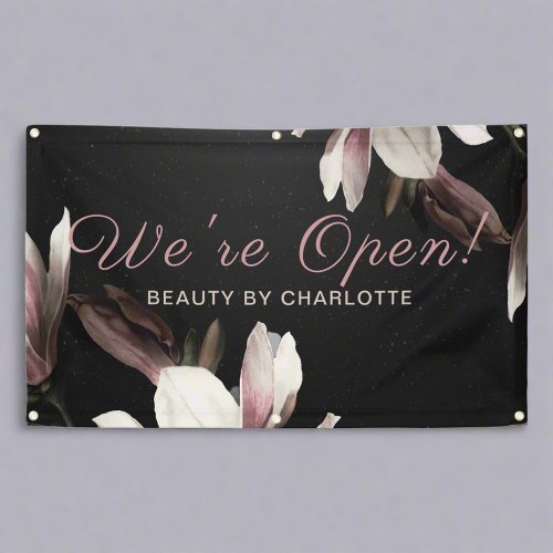 Were Open  Business Beauty Salon Floral Typography Banner