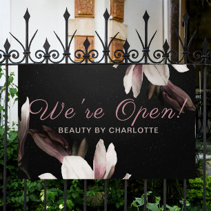 Were Open Business Beauty Salon Floral Typography Banner