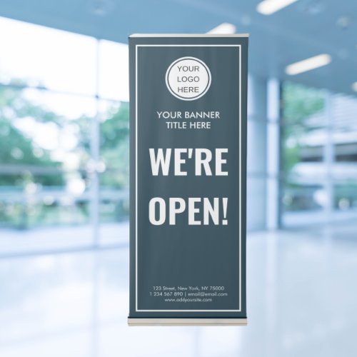 Were Open Business Logo Adverting Navy Blue  Retractable Banner